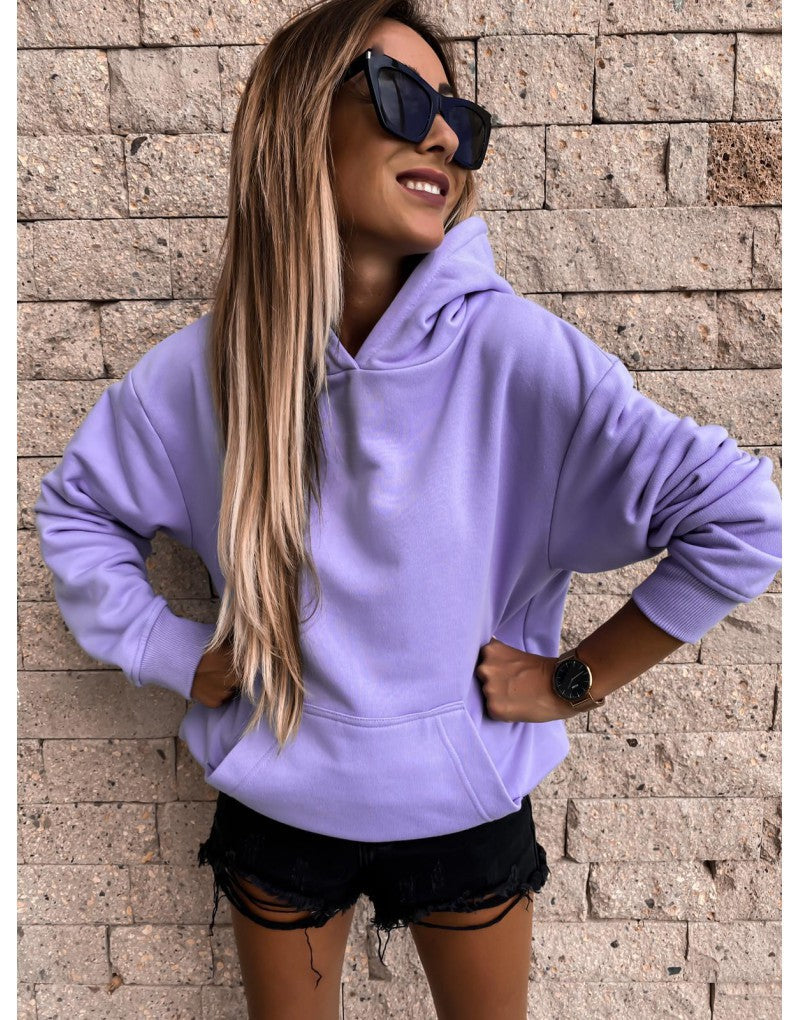 Women's Long Sleeve Solid Color Pullover Hoodie