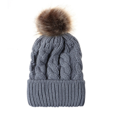 Autumn and winter ball twist knit hat Warm female parent-child imitation braid hair ball wool cap