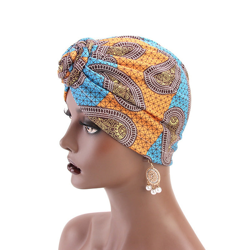 Ethnic wind swirl knotted turban hat