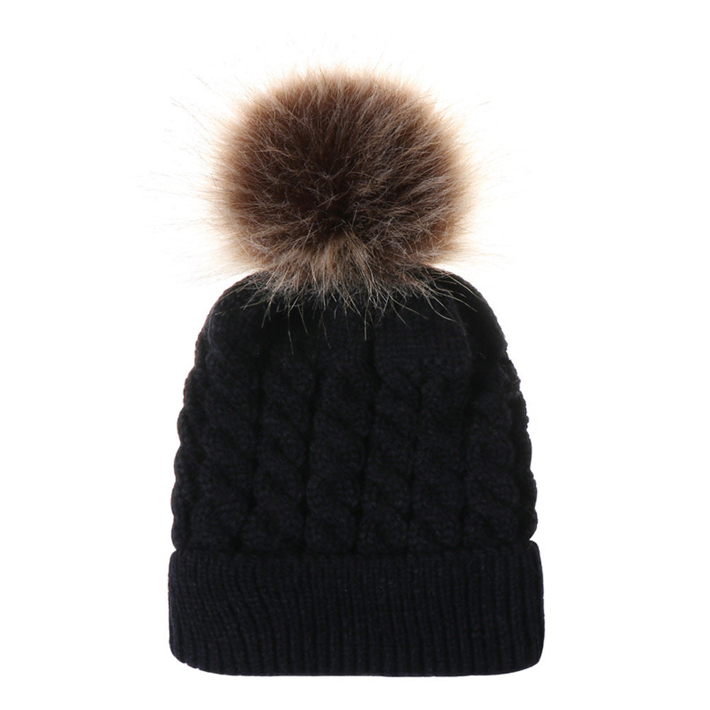Autumn and winter ball twist knit hat Warm female parent-child imitation braid hair ball wool cap