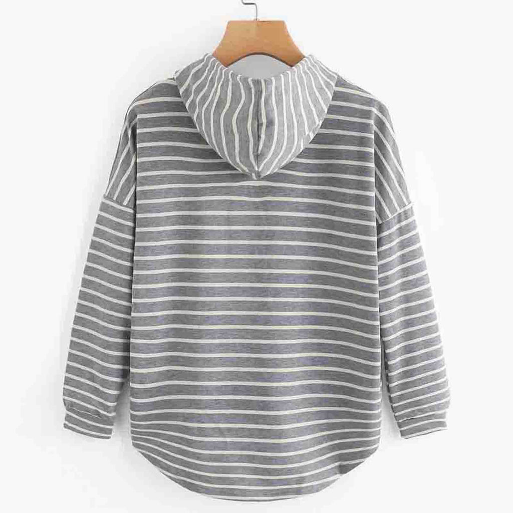 Black and White Striped Loose Hooded Sweatshirt