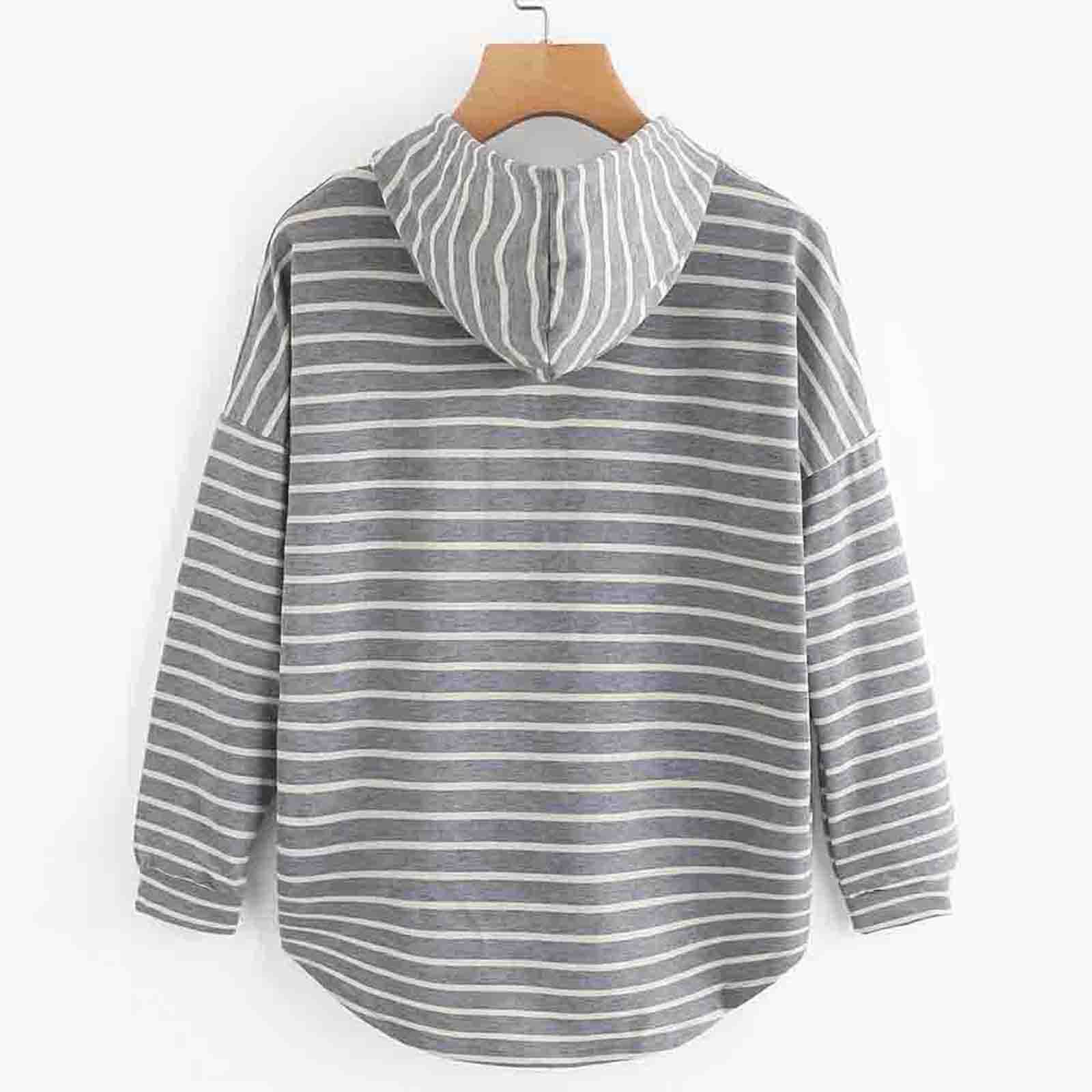 Black and White Striped Loose Hooded Sweatshirt