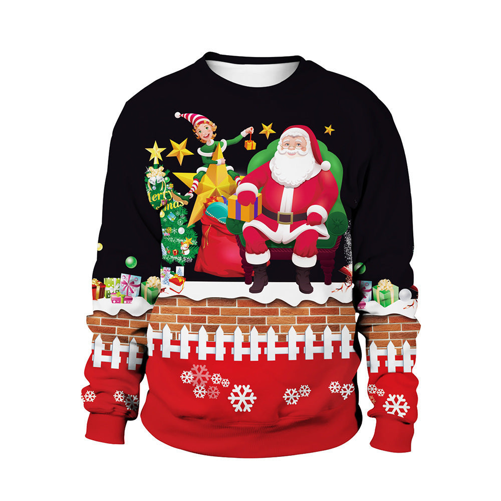 Men's And Women's 3D Printed Christmas Round Neck Sweater