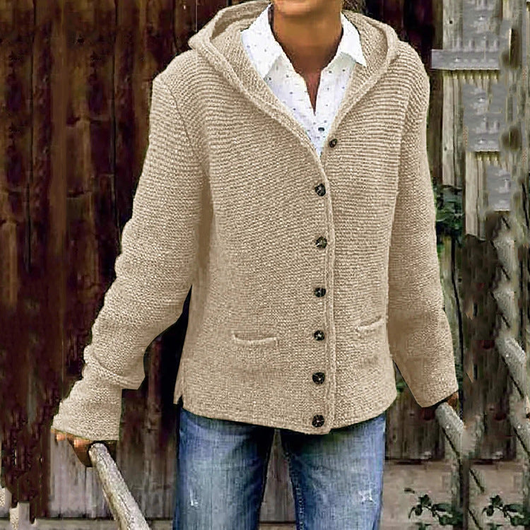 Hooded knitted cardigan