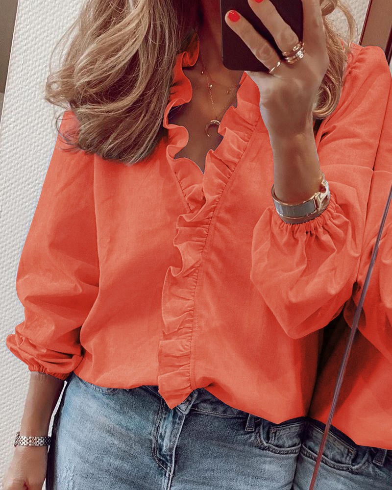 Ruffle Blouse Office Commuting Long-sleeved Pullover Shirt Women's Fashion Casual Daily Tops Clothing