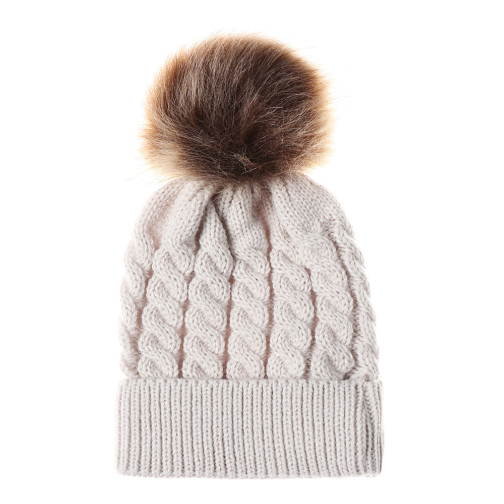 Autumn and winter ball twist knit hat Warm female parent-child imitation braid hair ball wool cap