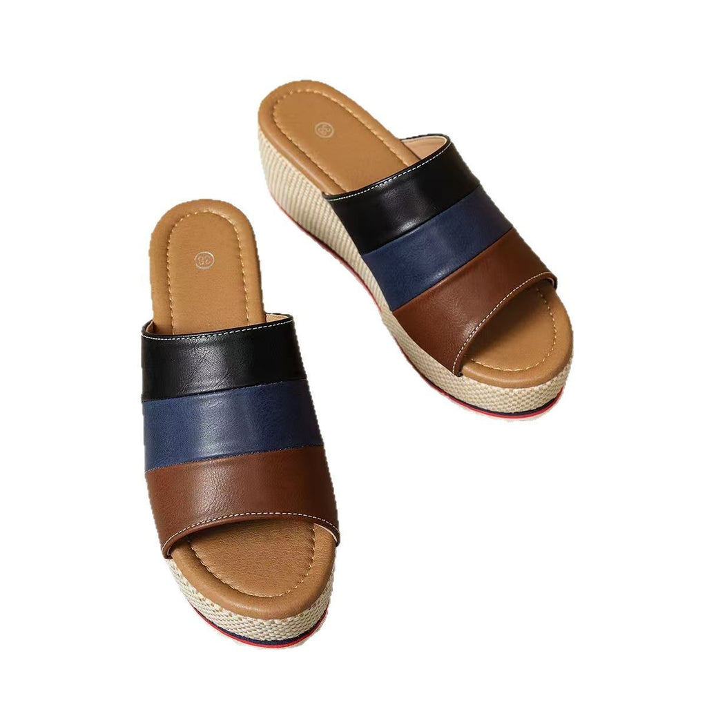 Ankle-strap Sandals Block Platform Wedge Plus Size Slippers
