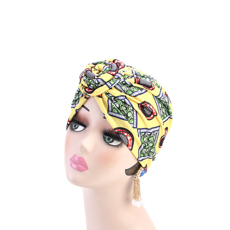 Ethnic wind swirl knotted turban hat