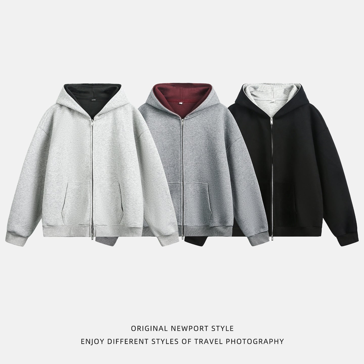 Heavy High-quality Contrast-colored Inner Hooded Sweater For Men And Women