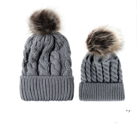 Autumn and winter ball twist knit hat Warm female parent-child imitation braid hair ball wool cap