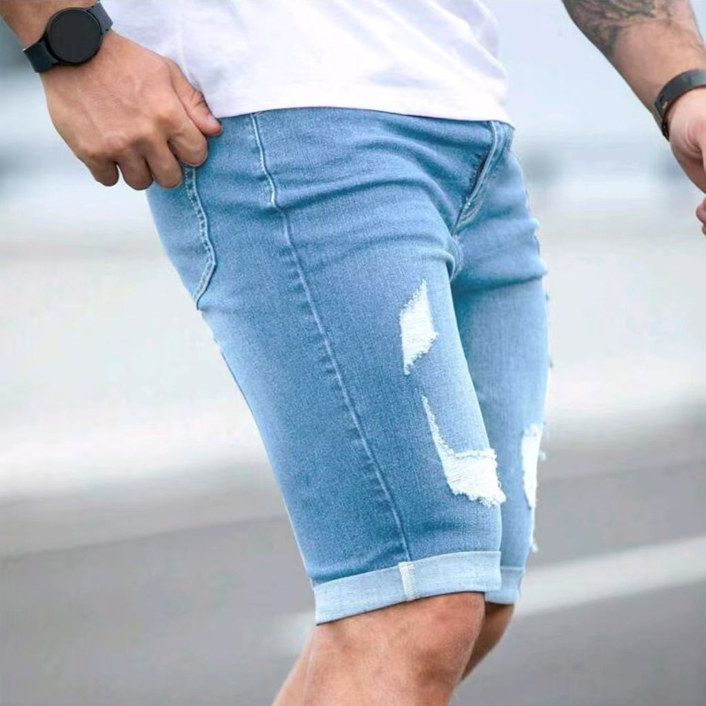 Summer Blue Multi-hole Design Denim Shorts