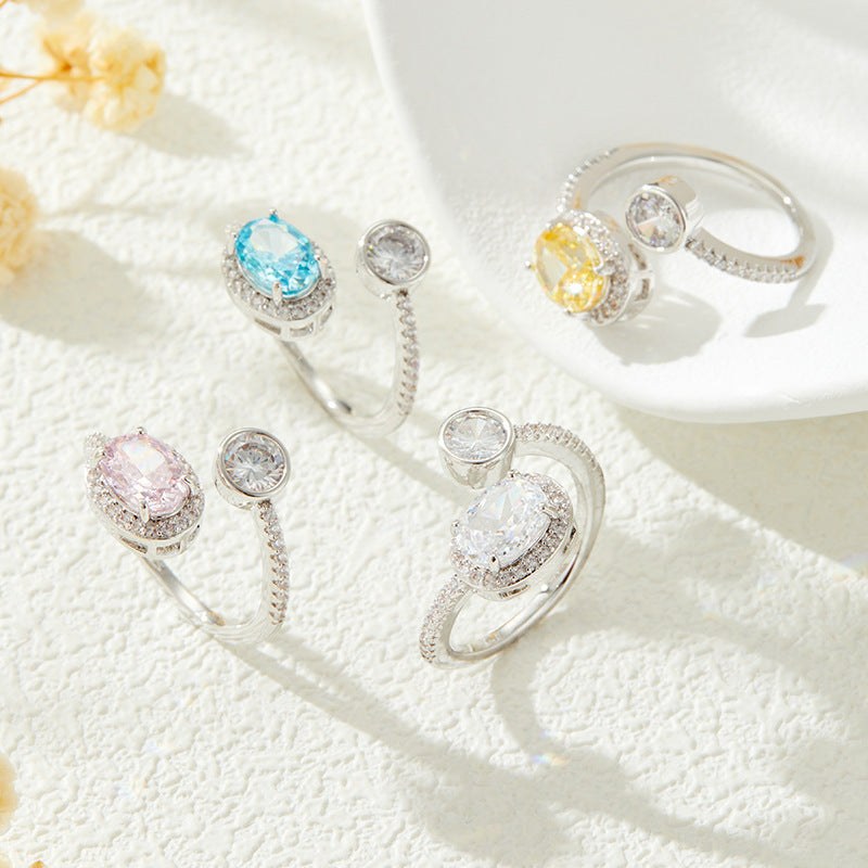 Oval Ice Flower Cut Fashion Women's Open Ring