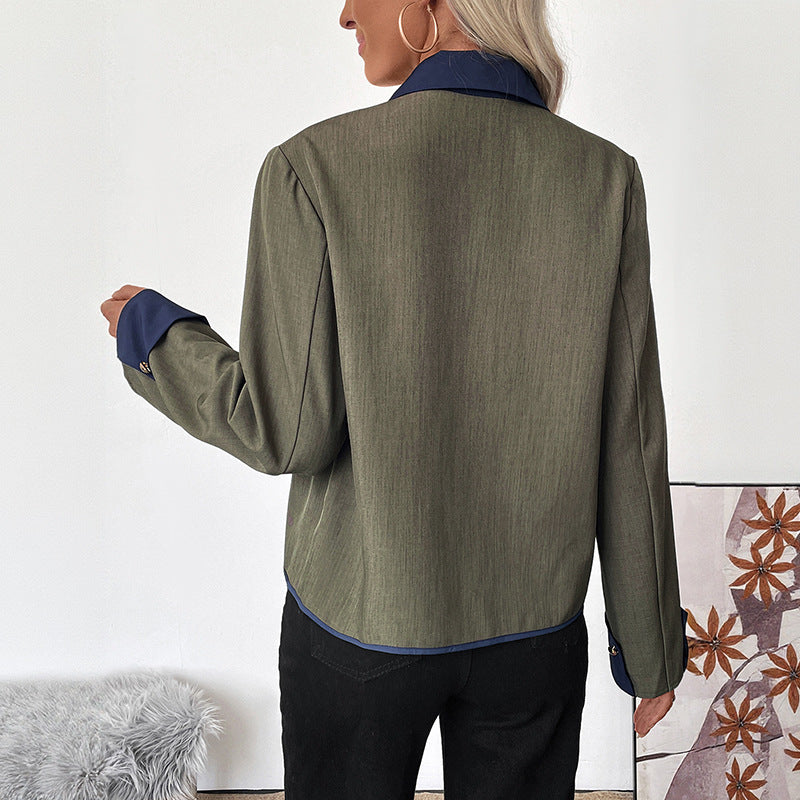 Retro Color Contrast Patchwork Coat Elegant High-end Short Coat For Women