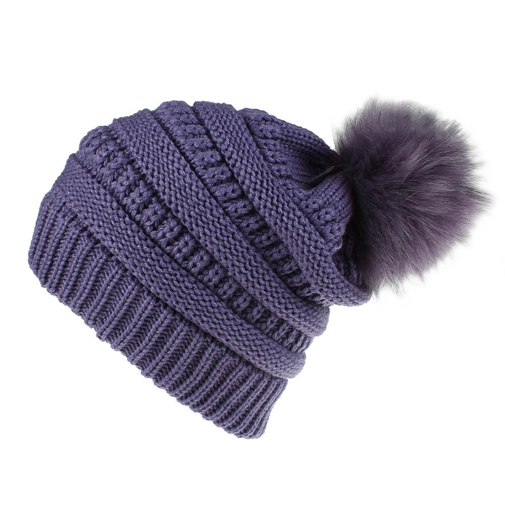 Faux Fur Fox Fur Ball Hat Knitted Casual Fashion