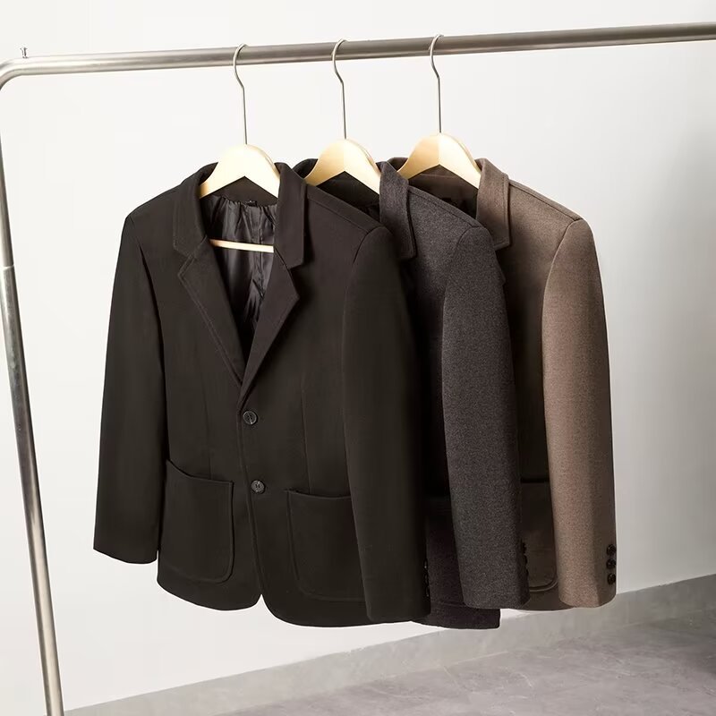 Mens Solid Color Loose Fit Business-Casual Wool Blazer