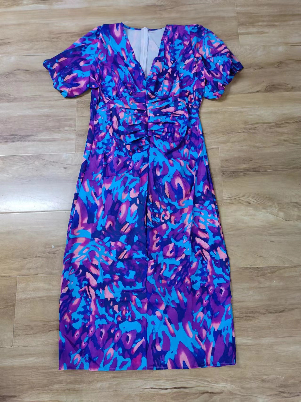 Puffed Short Sleeve Dress Summer Floral Printed V-neck Skinny Dresses