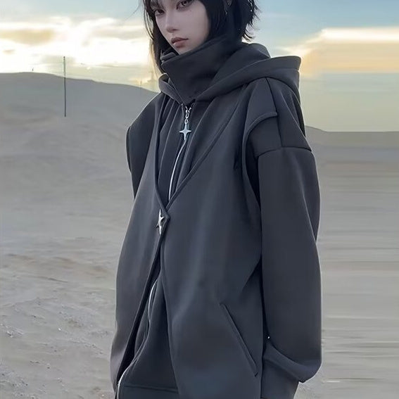 Fake Two-piece Hooded Turtleneck Sweater For Men And Women