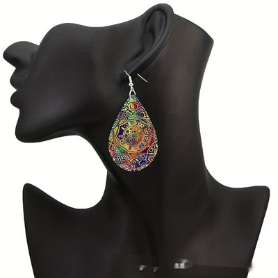 Pattern Small Water Drop Cross Mirror Popular Wooden Earrings