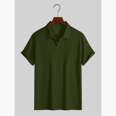 Men's Coat Lapel Rhombus Knit Casual Loose Short Sleeve Shirt