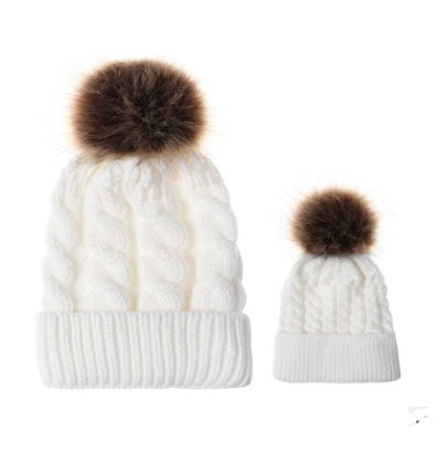 Autumn and winter ball twist knit hat Warm female parent-child imitation braid hair ball wool cap