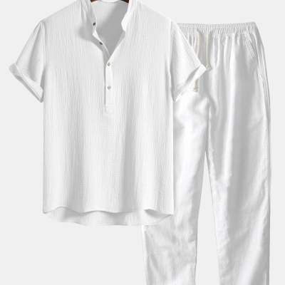 Printed Loose Short Sleeve Shirt Trousers Suit Men's Casual Suit