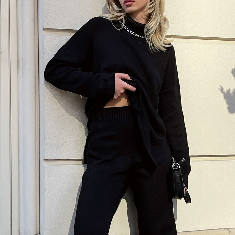 Loose Pullover Sweater Fashion Split High Neck Versatile Sweater Women