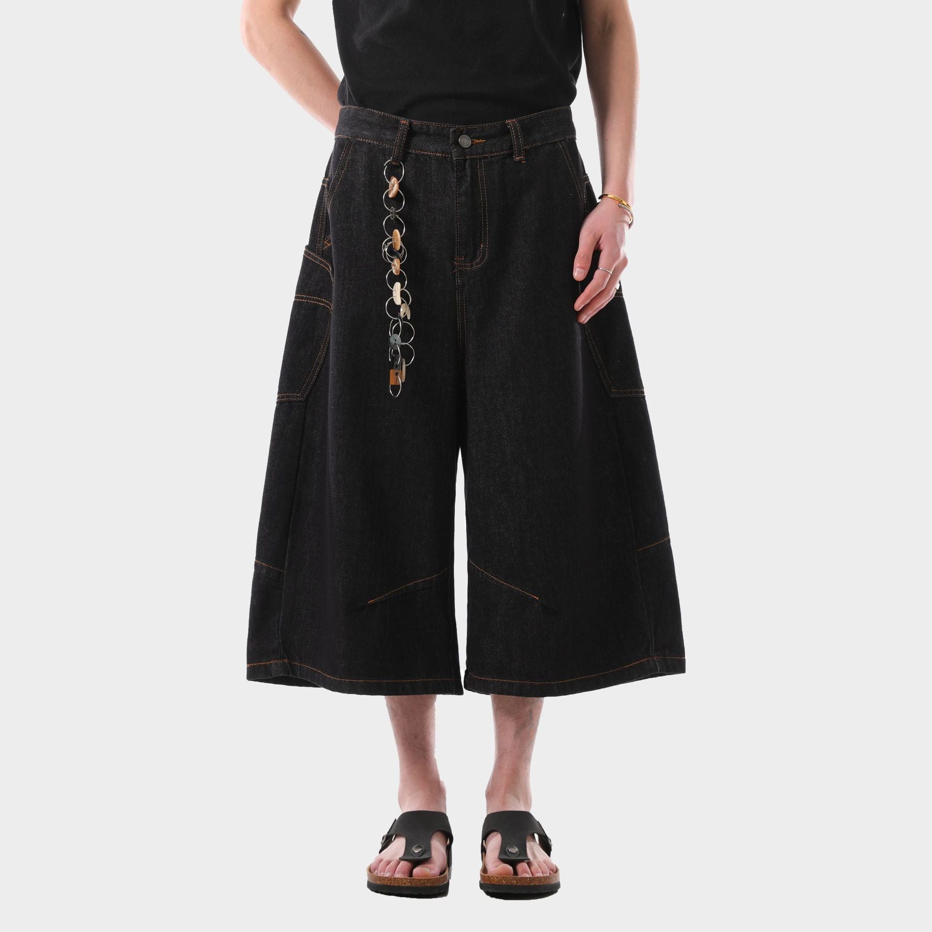 Retro Washed Side Pocket Denim Cropped Pants Men