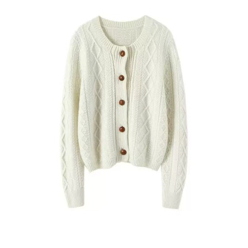 Pure Wool Diamond-patterned Outerwear Or Layering Crew-neck Knit Sweater