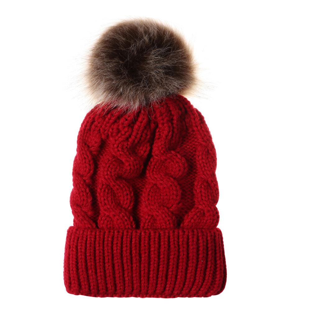 Autumn and winter ball twist knit hat Warm female parent-child imitation braid hair ball wool cap