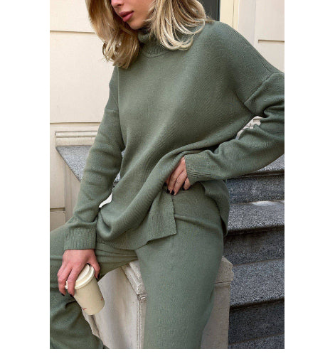 Loose Pullover Sweater Fashion Split High Neck Versatile Sweater Women