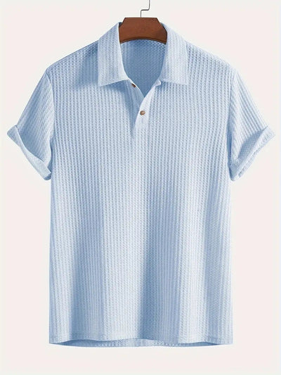 Men's Coat Lapel Rhombus Knit Casual Loose Short Sleeve Shirt