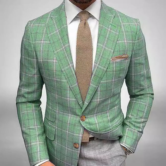 Light Business Men's Suit Printed Checks Coat