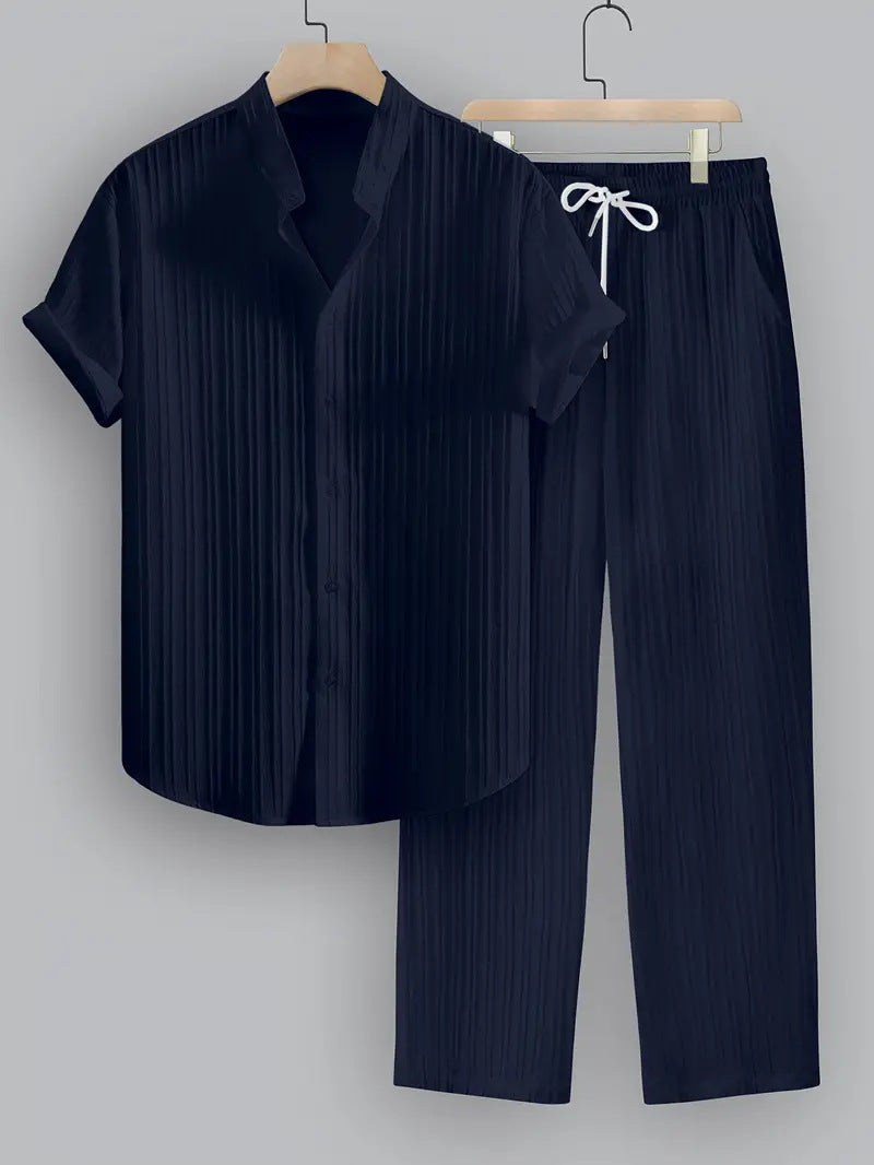 Men's Striped Short-sleeved Shirt Trousers Suit