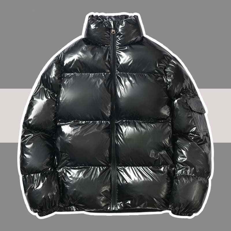 Men's Glossy Stand-up Collar Solid Color Cotton Jacket