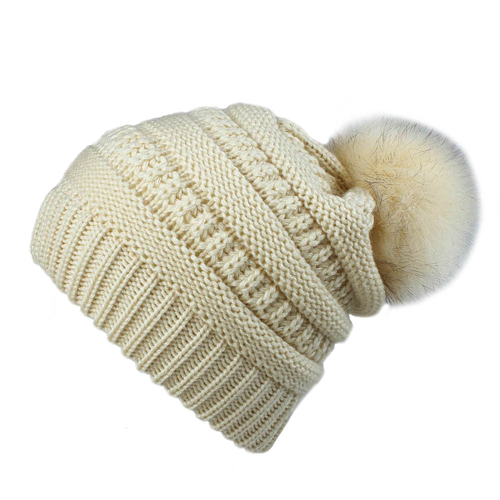Faux Fur Fox Fur Ball Hat Knitted Casual Fashion