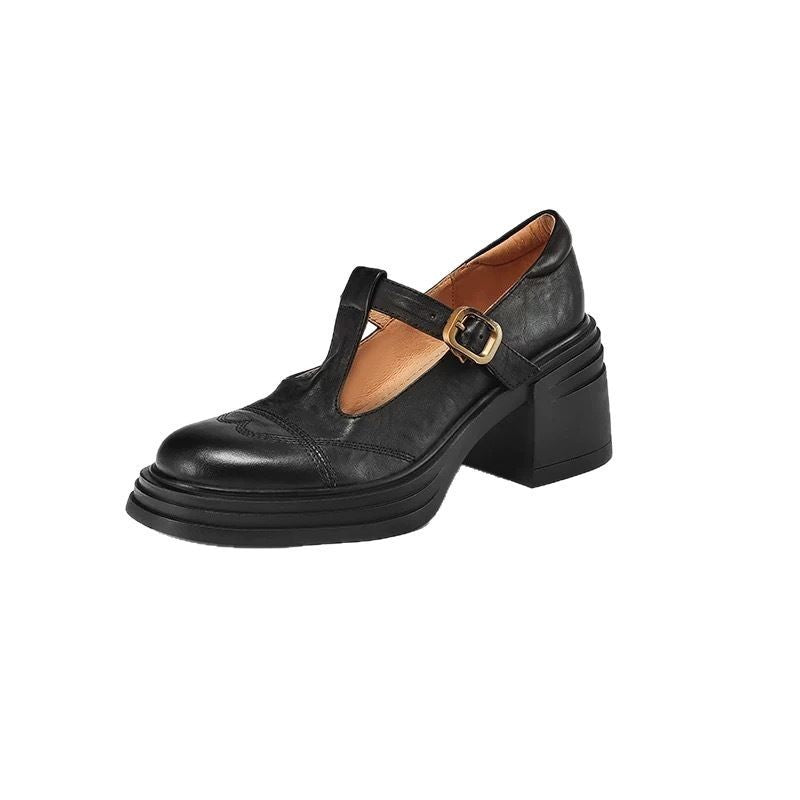 Soft Leather Shoes Female Chunky Heel Platform Mary Jane Shoes
