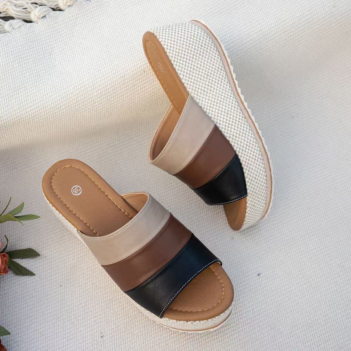 Ankle-strap Sandals Block Platform Wedge Plus Size Slippers