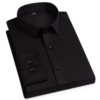 Men's Spring Long Sleeve Solid Color No Pocket Business Casual Stretch Shirt