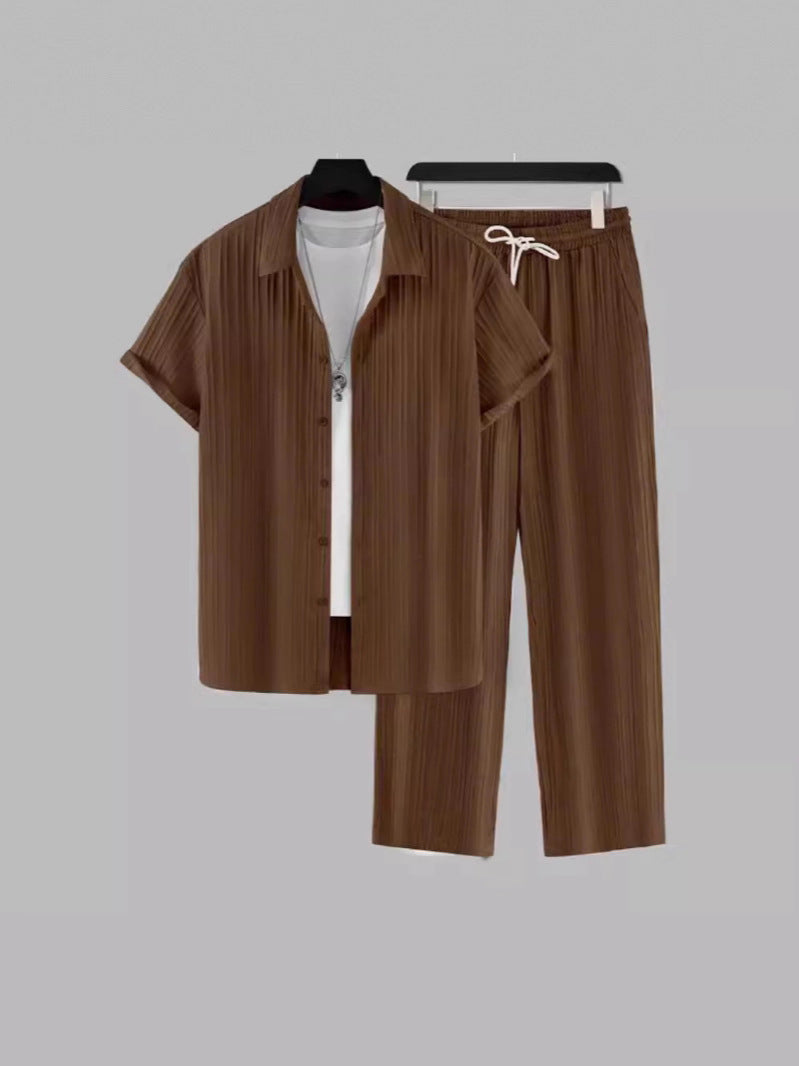 Men's Striped Short-sleeved Shirt Trousers Suit