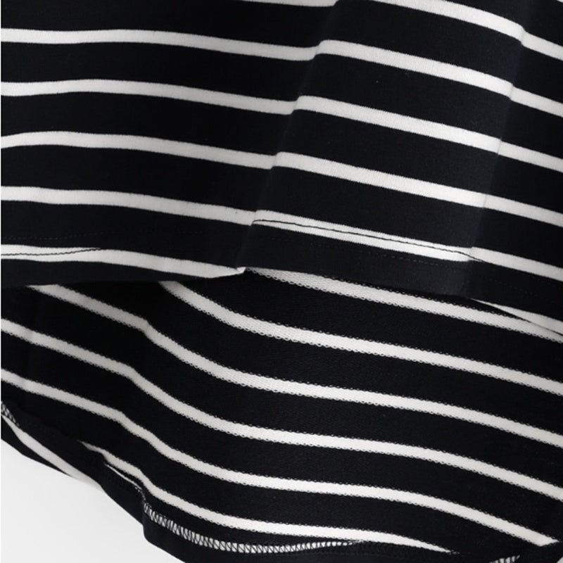 Black and White Striped Loose Hooded Sweatshirt
