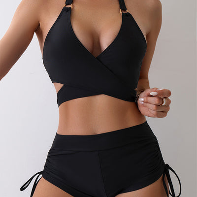Fashion Cross Hollow Out Tied Women's Split Suit