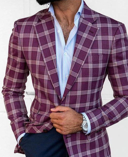 Light Business Men's Suit Printed Checks Coat