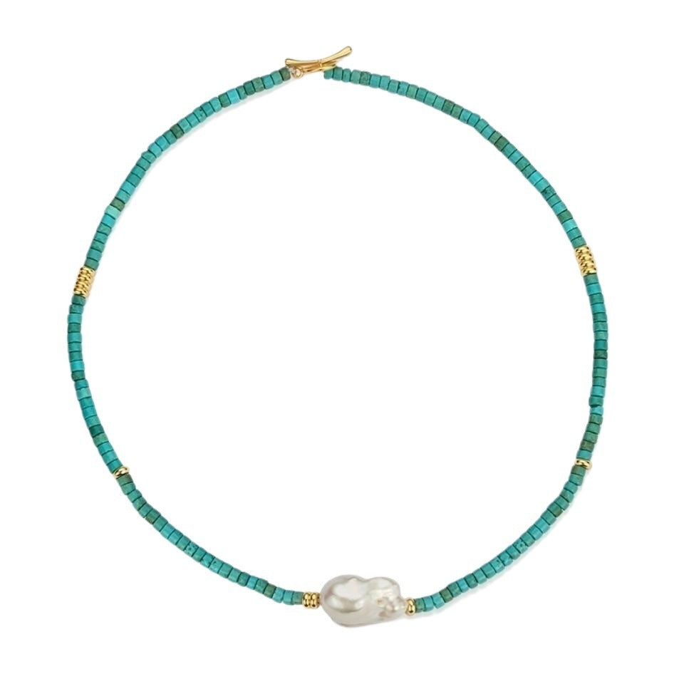 Design Natural Baroque Pearl Natural Turquoise Necklace