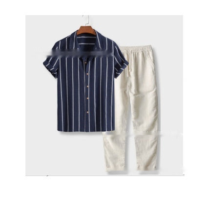 Printed Loose Short Sleeve Shirt Trousers Suit Men's Casual Suit