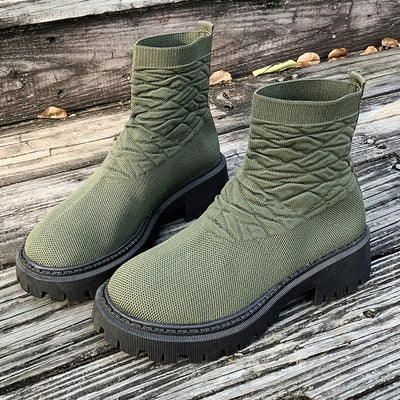 Women's Thick Heel Solid Color Casual And Comfortable Martin Boots