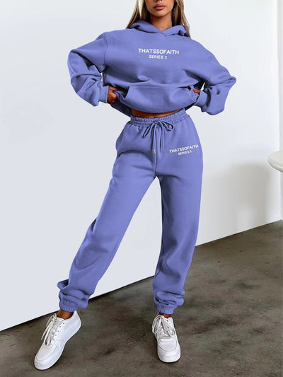 Women's Letter Printed Hoodie Trousers Suit