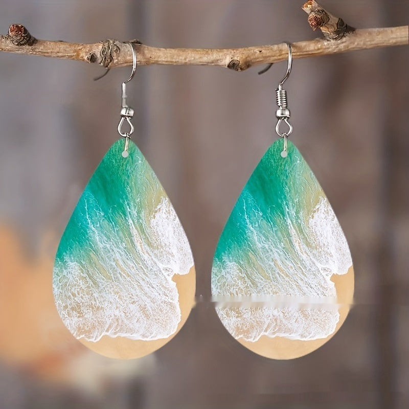 Pattern Small Water Drop Cross Mirror Popular Wooden Earrings