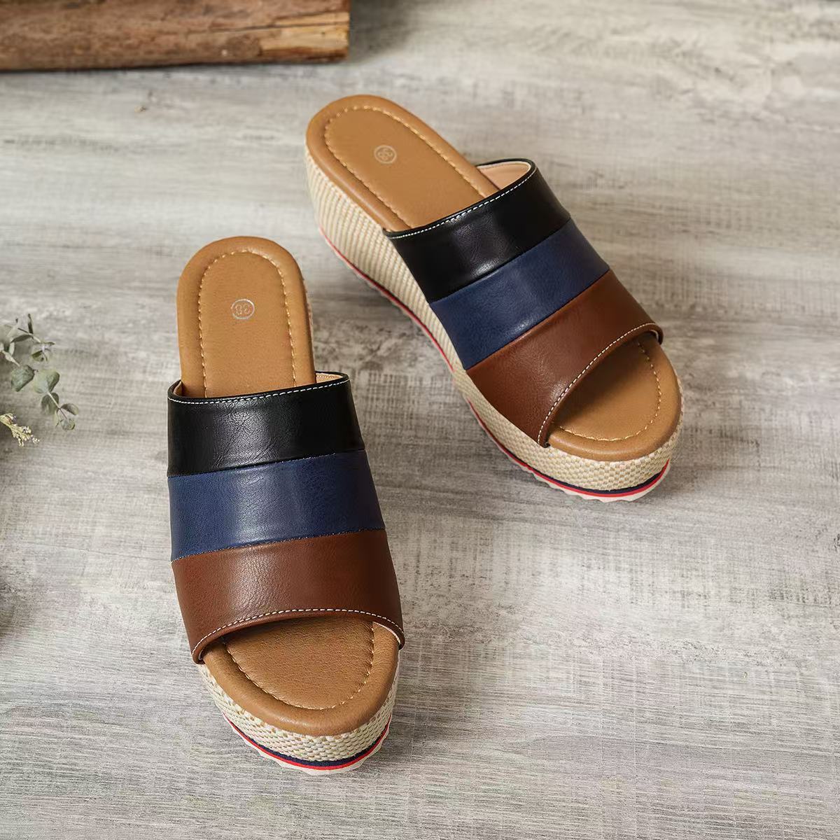 Ankle-strap Sandals Block Platform Wedge Plus Size Slippers