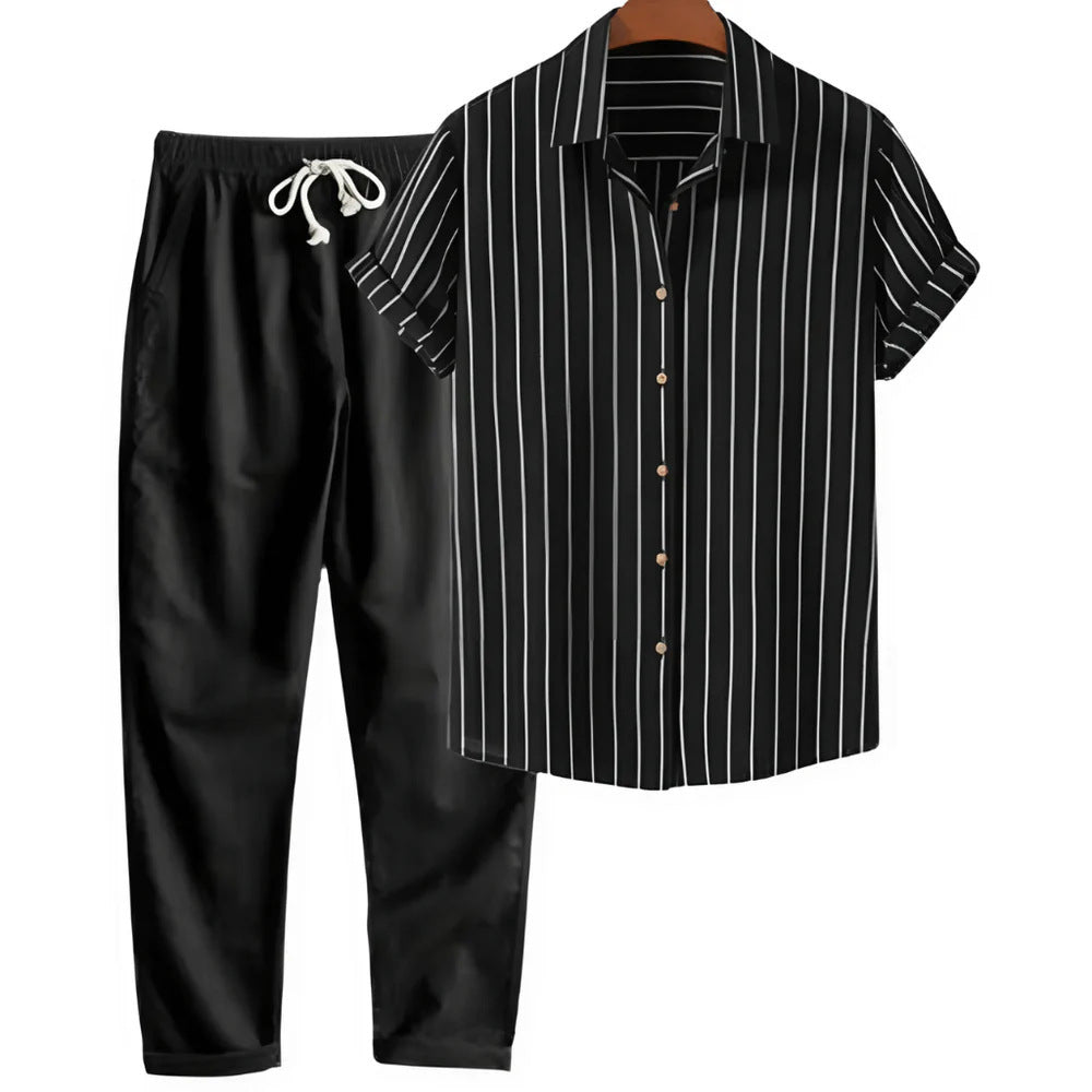 Printed Loose Short Sleeve Shirt Trousers Suit Men's Casual Suit