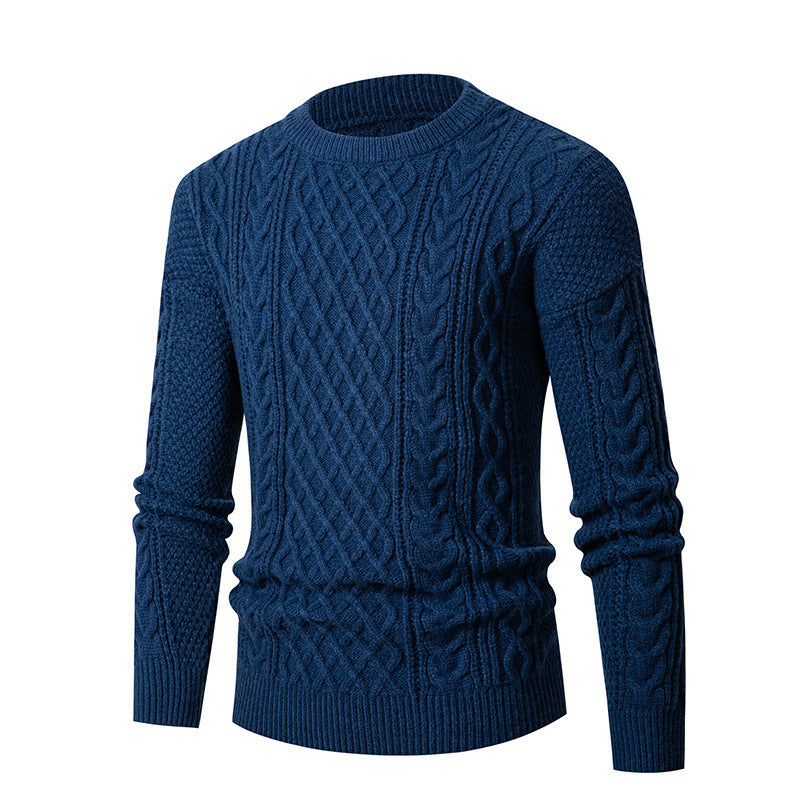 Men's Young And Middle-aged Thickened Solid Color Round Neck